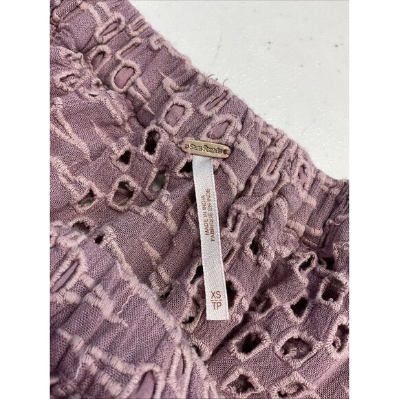 Free People That Girl Eyelet Off The Shoulder Ruffle Crop Top Size XS purple - Picture 4 of 8